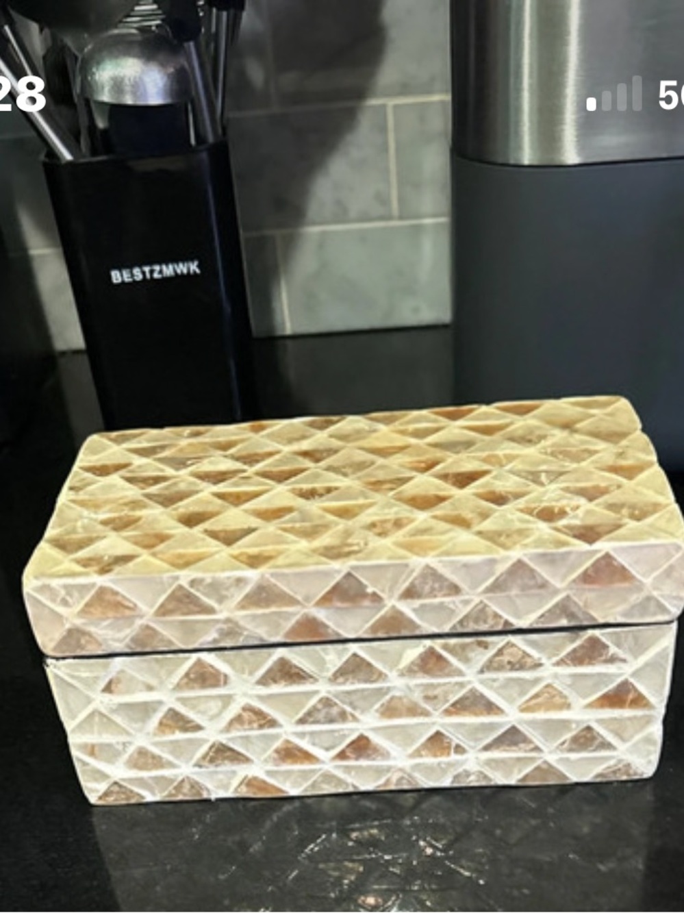Source Unknown Mosaic Stone Jewelry Box in Beige and Brown